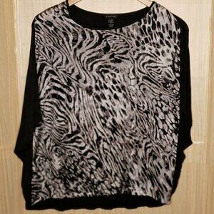 Spense Womens Animal Print Mixed Media Poncho Style Top Small
